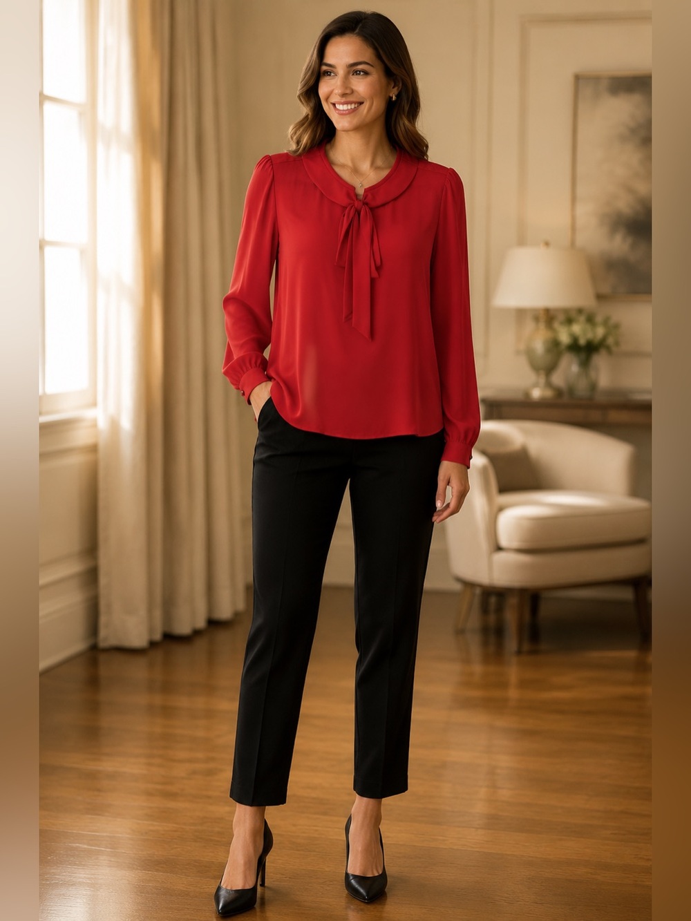 Marc by Marc Jacobs 100% Silk Red Tie Neck Blouse NWT Size 12